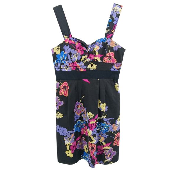 Candies Black Floral Print Sweetheart Babydoll Mini Dress Womens 9 Y2K HOCO - Picture 1 of 11